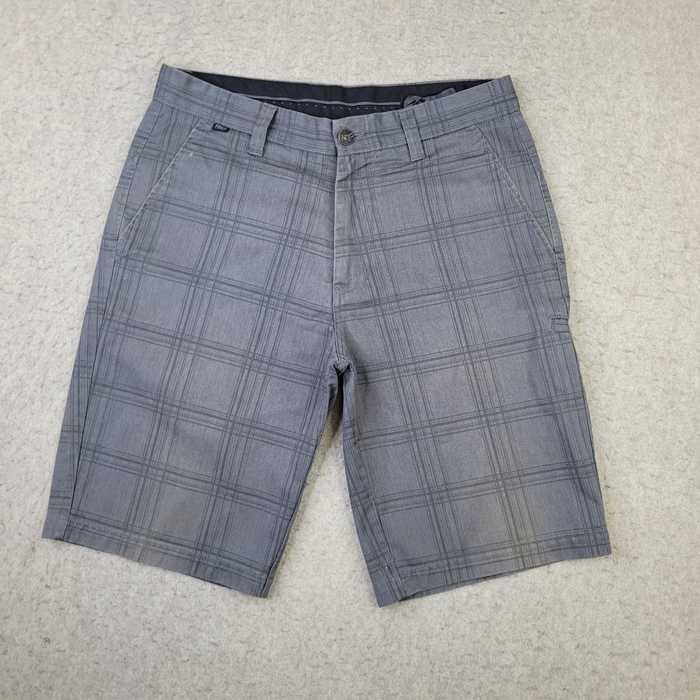 Fox Racing Mens Chino Shorts Size 32 Flat Front Gray Plaid
